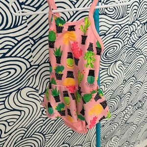 Pink Cactus Print Kids Swimsuit